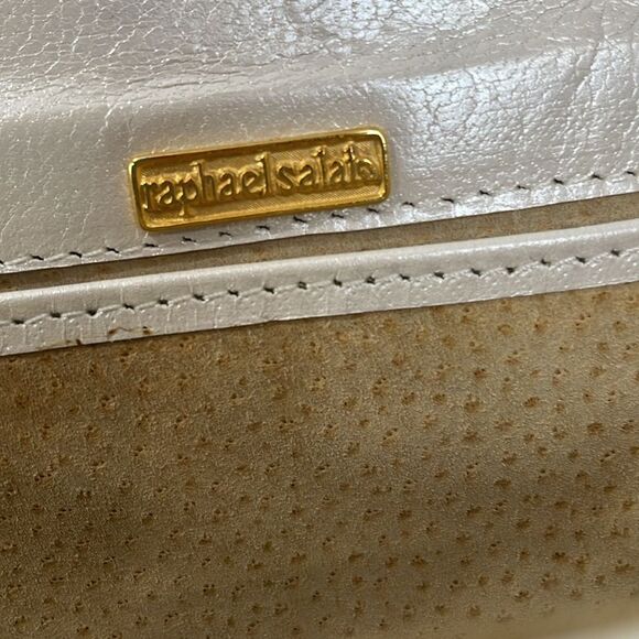 Raphael Salato Vintage Leather Flap Bag Clutch 70s White Blue Crystal Leaf - Picture 7 of 11